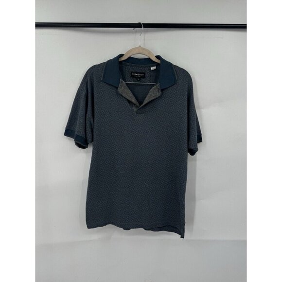 Yves St Laurent Polo Shirt Women L Blue Collared Short Sleeve Preppy Geometric - Picture 1 of 7